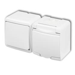 Karlik Junior biały - łącznik jednobiegunowy z gniazdem IP54 - WGHH-1