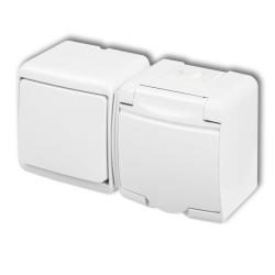 Karlik Junior biały - łącznik jednobiegunowy z gniazdem SCHUKO IP54 - WGHH-1s