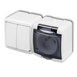 Karlik Junior biały - łącznik świecznikowy z gniazdem IP54 - WGHH-2d