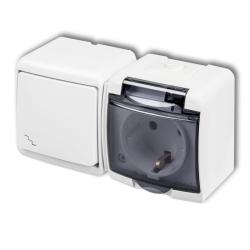 Karlik Junior biały - łącznik świecznikowy z gniazdem SCHUKO IP54 - WGHH-2sd