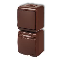 Karlik Junior brązowy - łącznik jednobiegunowy z gniazdem IP54 - 4WGHP-1