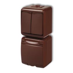 Karlik Junior brązowy - łącznik świecznikowy z gniazdem IP54 - 4WGHP-2