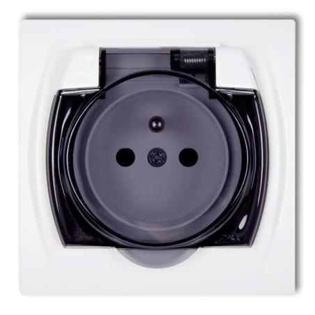 Karlik Logo biały - gniazdo pojedyncze z uziemieniem bryzgoszczelne (klapka dymna) - LGPB-1zd Karlik