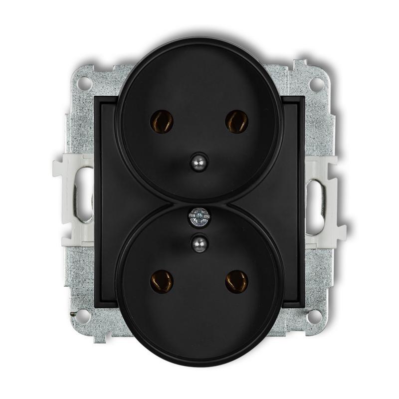 Karlik Mini czarny mat - gniazdo podwójne z uziemieniem - 12MGPR-2z