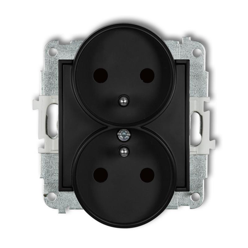 Karlik Mini czarny mat - gniazdo podwójne z uziemieniem z przesłonami - 12MGPR-2zp