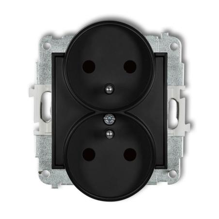 Karlik Mini czarny mat - gniazdo podwójne z uziemieniem z przesłonami - 12MGPR-2zp