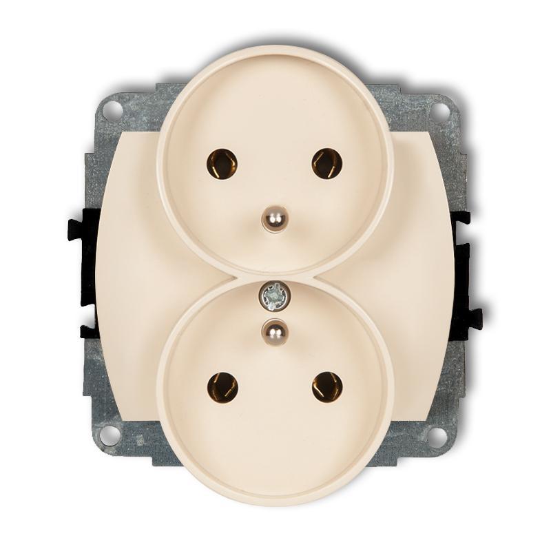 Karlik Trend beżowy - gniazdo podwójne do ramki z uziemieniem - 1GPR-2z