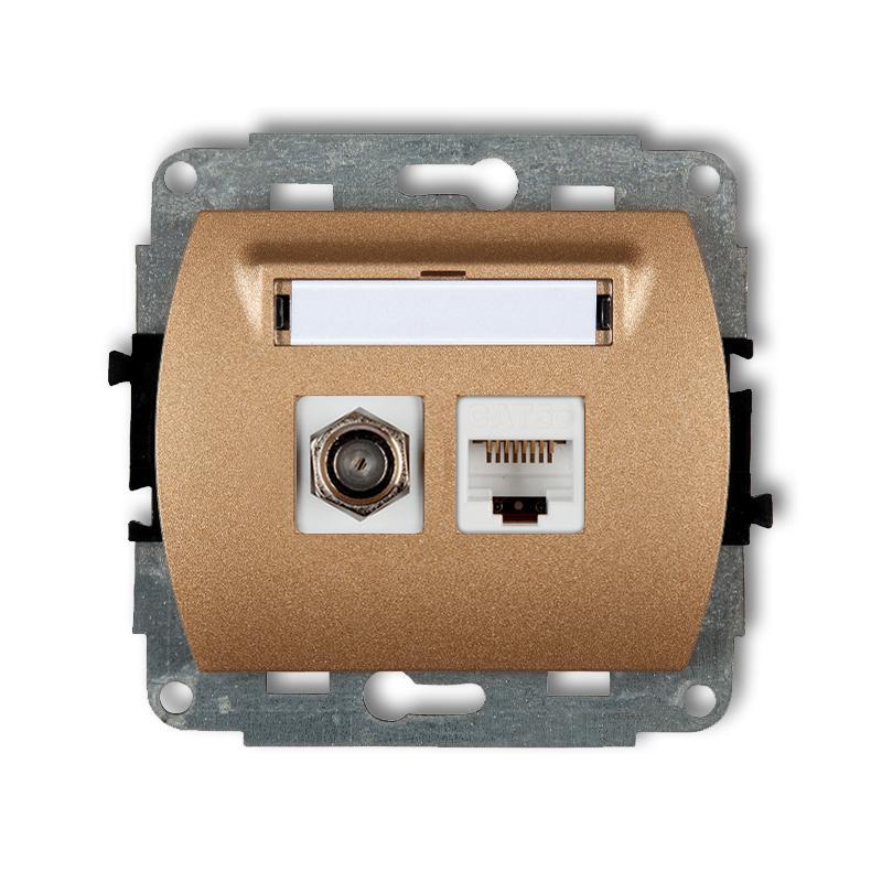 Karlik Trend złoty metalik - gniazdo antenowe poj. typu F (SAT) + RJ45 - 8GFK