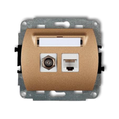 Karlik Trend złoty metalik - gniazdo antenowe poj. typu F (SAT) + RJ45 - 8GFK