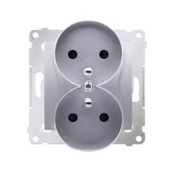 Simon 54 Premium srebrny mat - gniazdo podwójne z uziemieniem DGZ2MZ.01/43