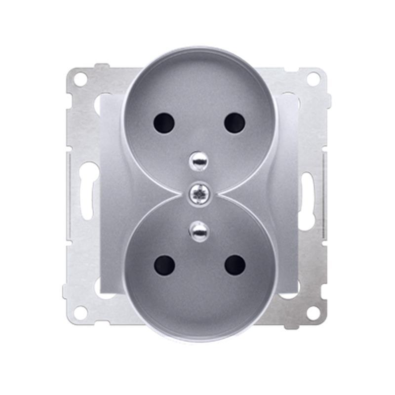 Simon 54 Premium srebrny mat - gniazdo podwójne z uziemieniem DGZ2MZ.01/43