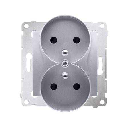 Simon 54 Premium srebrny mat - gniazdo podwójne z uziemieniem DGZ2MZ.01/43