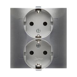 Simon 54 Premium srebrny mat - gniazdo schuko podwójne z przesłonami DGSz2Z/43