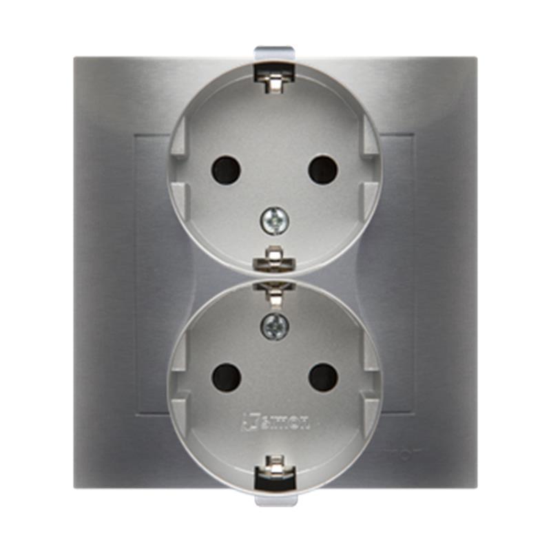 Simon 54 Premium srebrny mat - gniazdo schuko podwójne z przesłonami DGSz2Z/43