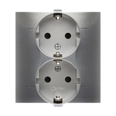 Simon 54 Premium srebrny mat - gniazdo schuko podwójne z przesłonami DGSz2Z/43