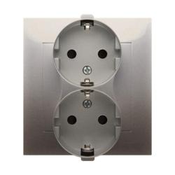 Simon 54 Premium złoty mat - gniazdo schuko podwójne z przesłonami DGSz2Z/44