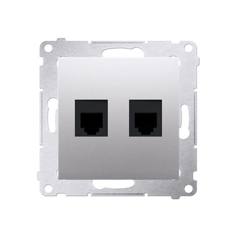 Simon 54 Premium srebrny mat - gniazdo telefoniczne RJ12 podwójne DT2.01/43