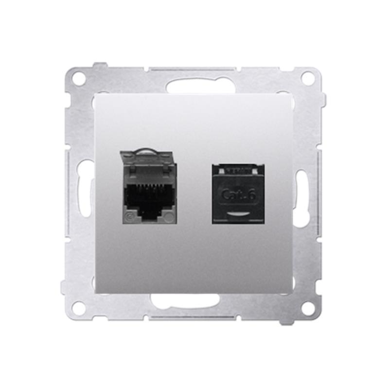 Simon 54 Premium srebrny mat - gniazdo komputerowe RJ45 podwójne D62.01/43
