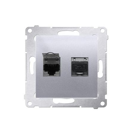 Simon 54 Premium srebrny mat - gniazdo komputerowe RJ45 podwójne ekranowane D62E.01/43