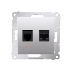 Simon 54 Premium srebrny mat - gniazdo komputerowe RJ45 + telefoniczne RJ12 D5T.01/43