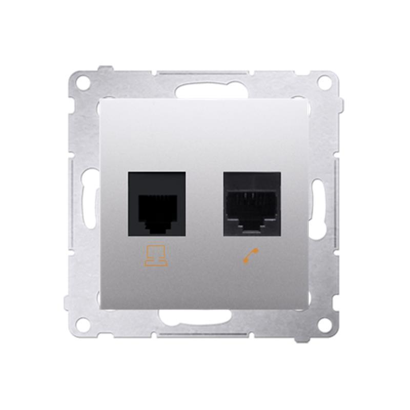 Simon 54 Premium srebrny mat - gniazdo komputerowe RJ45 + telefoniczne RJ12 D5T.01/43