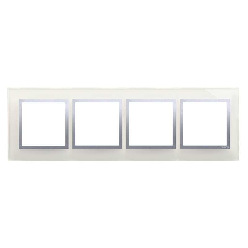 Simon 54 Nature srebrna mgła szkło - ramka poczwórna DRN4/71