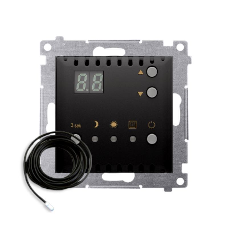 Simon 54 Premium czarny mat - regulator temperatury z wyświetlaczem z czujnikiem zew. DTRNSZ.01/49