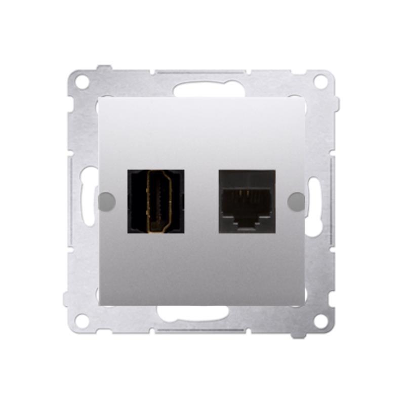 Simon 54 Premium srebrny mat - gniazdo HDMI + RJ45 DGHRJ45.01/43