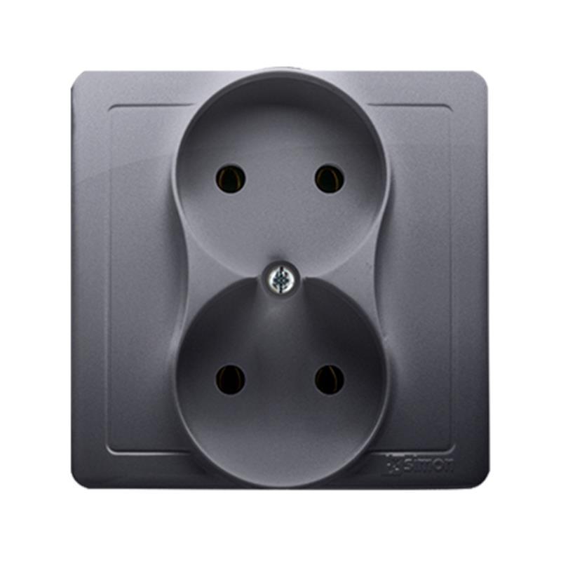 Simon Basic srebrny - gniazdo podwójne bez uziemienia z przesłonami BMG2Z/43