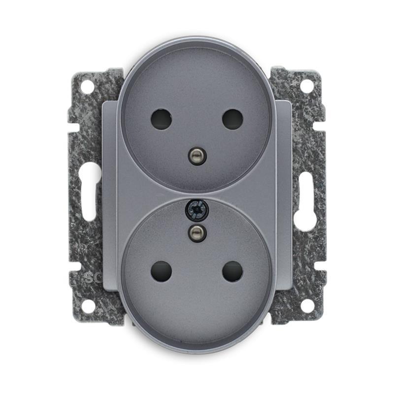 Kos Vena 2 aluminium - gniazdo podwójne (+0) do ramki