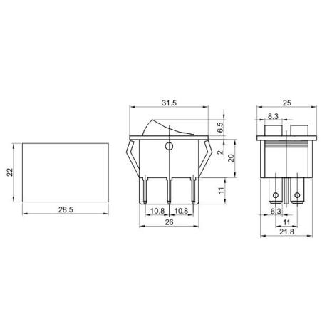 Wyłącznik kołyskowy podwójny włącz-wyłącz czerwony TES-43