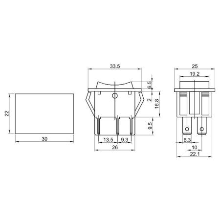 Wyłącznik kołyskowy odbijający I-0-II czarny TES-52-2