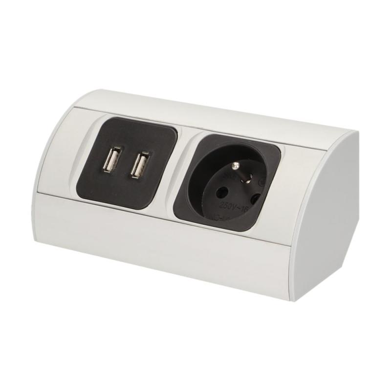 Gniazdo meblowe podszafkowe 230V + 2xUSB - OR-AE-1310