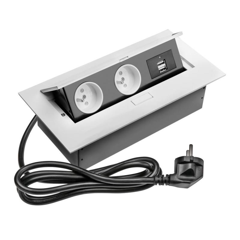 Gniazda wpuszczane w blat 2x230V, 2xUSB - AE-PBU2GU-20 biały