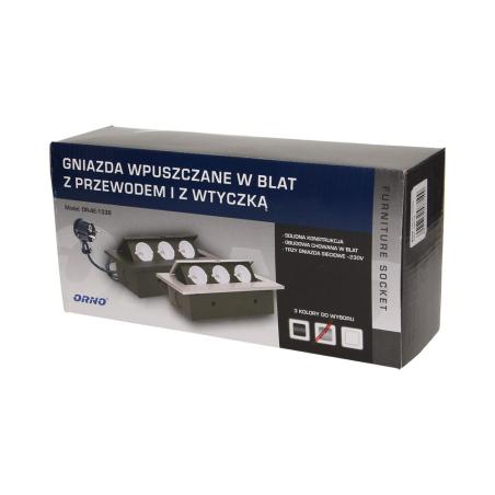 Gniazda wpuszczane w blat 3x250V z grubym rantem 1,5 m srebrne OR-AE-1338/G