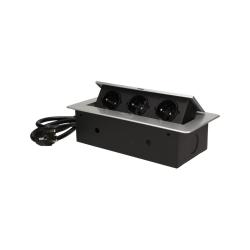 Gniazda wpuszczane w blat 3x250V z frezowanym rantem 1,5 m srebrne OR-AE-1337/G