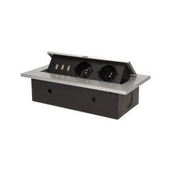 Gniazda wpuszczane w blat 2x250V 3xUSB z grubym rantem OR-AE-1324 srebrny