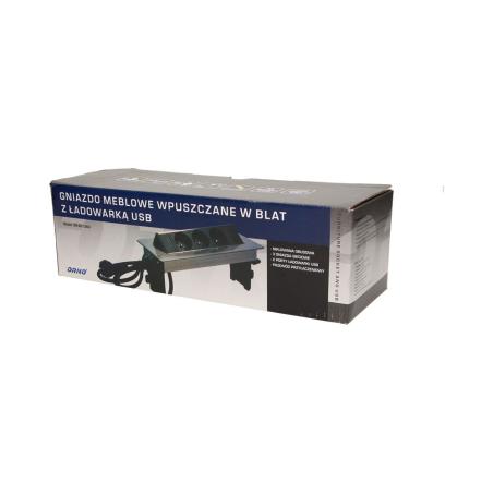 Gniazdo wpuszczane w blat 3x250V w niklowanej obudowie z USB 1,8 m OR-AE-1364