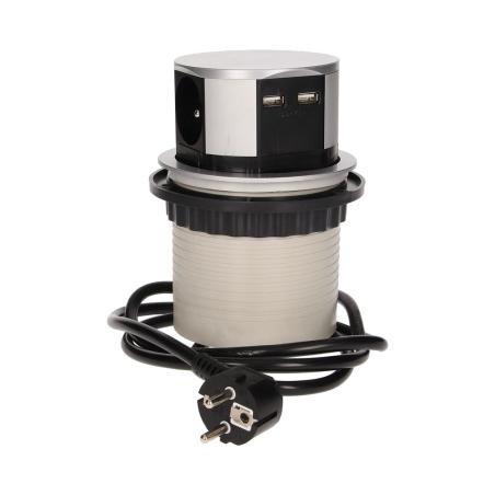 Gniazdo wpuszczane w blat 3x250V z ładowarką USB 1,5m OR-AE-1342