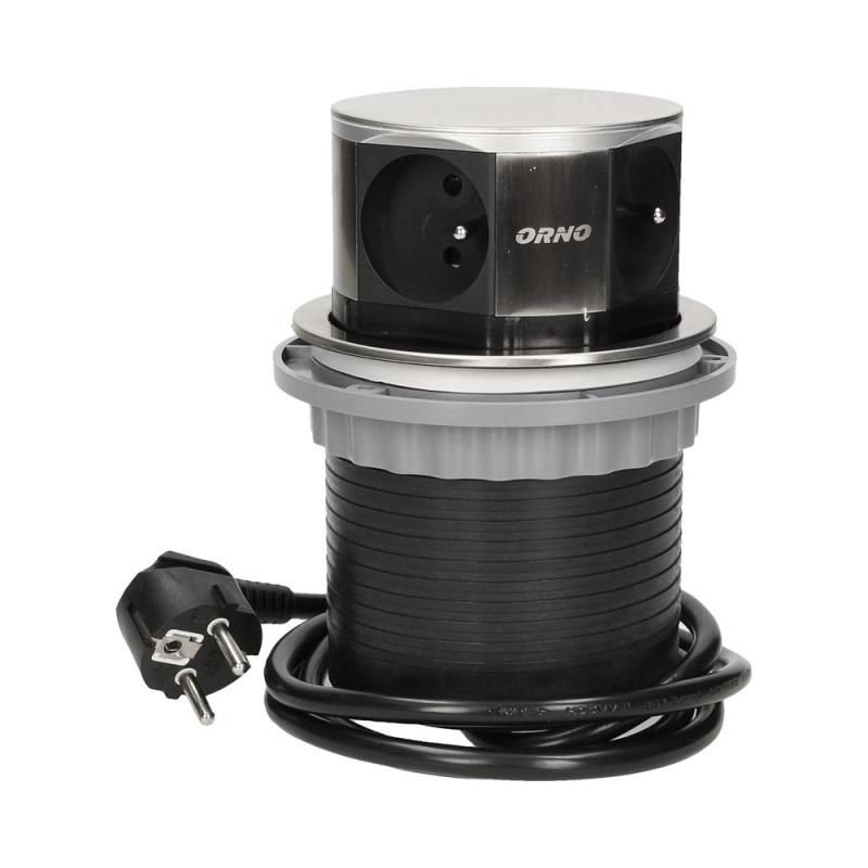 Gniazdo wpuszczane w blat 4x250V 1,5m INOX OR-AE-1380 Gniazdo wpuszczane w blat 4x250V 1,5m INOX OR-AE-1380