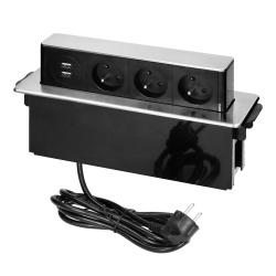 Gniazdo wpuszczane w blat 3x250V, 2xUSB OR-GM-9009/B-G