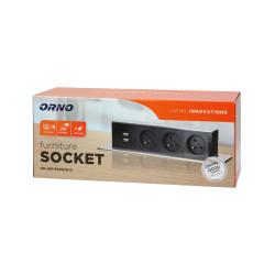 Gniazdo wpuszczane w blat 3x250V, 2xUSB OR-GM-9009/B-G Orno