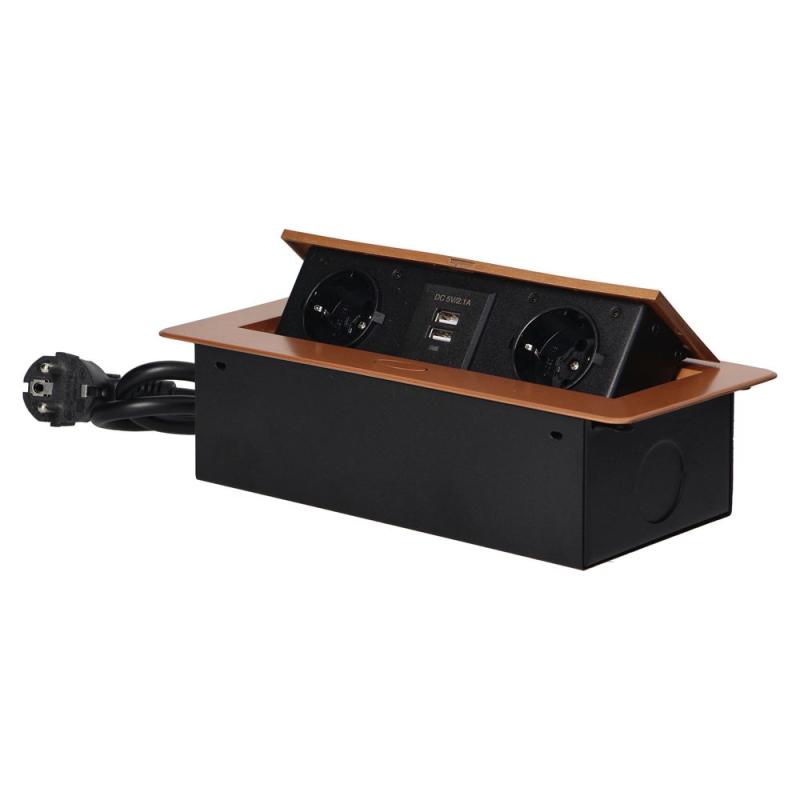 Gniazdo wpuszczane w blat 2x250V, 2xUSB OR-AE-13126(GS)/C schuko