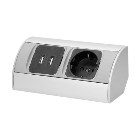 Gniazdo meblowe podszafkowe 230V + 2xUSB - OR-AE-1310(GS) schuko