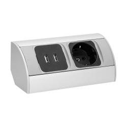 Gniazdo meblowe podszafkowe 230V + 2xUSB - OR-AE-1310(GS) schuko Orno