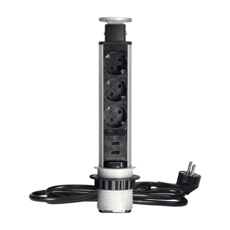 Gniazdo wpuszcane 6cm 3x250V z ładowarką USB blokadą 1,8 m OR-AE-1349(GS) schuko Gniazdo wpuszcane 6cm 3x250V z ładowarką USB blokadą 1,8 m OR-AE-1349(GS) schuko