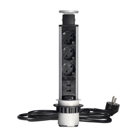 Gniazdo wpuszcane 6cm 3x250V z ładowarką USB blokadą 1,8 m OR-AE-1349(GS) schuko