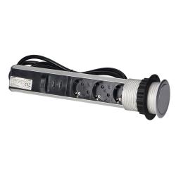 Gniazdo wpuszcane 6cm 3x250V z ładowarką USB blokadą 1,8 m OR-AE-1349(GS) schuko Orno