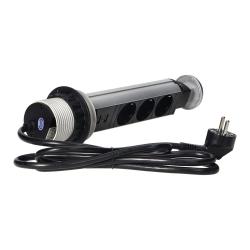 Gniazdo wpuszcane 6cm 3x250V z ładowarką USB blokadą 1,8 m OR-AE-1349(GS) schuko Orno