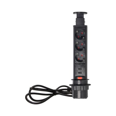 Gniazdo wpuszcane 6cm 3x250V z ładowarką USB blokadą 1,8 m OR-AE-1349(GS)/B schuko